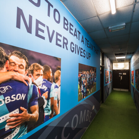 Fabric frames and graphics in the players tunnel.