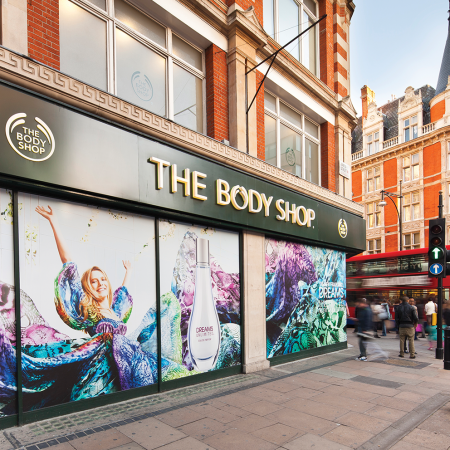 The Body Shop Window, perfume graphic