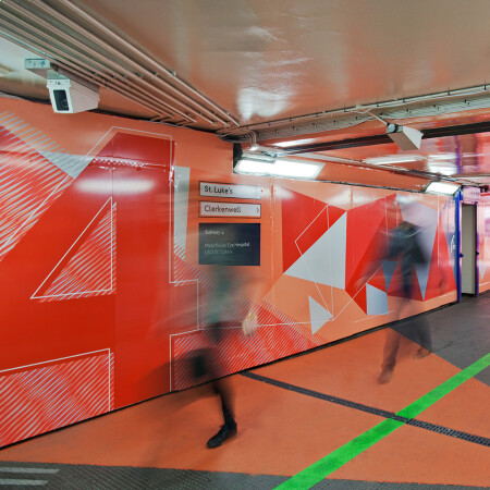 Old Street Underground wayfinding red