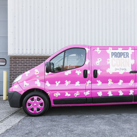 Propercorn Van Fleet Wraps van from passenger side