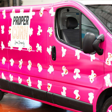 Propercorn Van Fleet Wraps van from drivers side