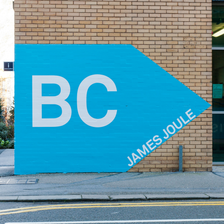 University of Surrey Wayfinding BC James Joule installed on brick wall