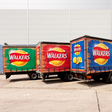 Walkers Curtain Sided Vehicles walkers logo printed on lorries
