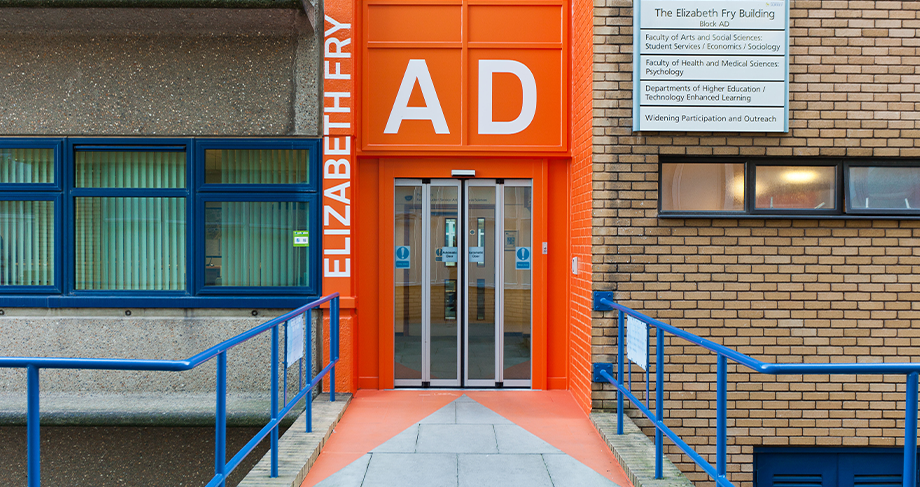 Orange wall graphics with AD Elizabeth Fry text.