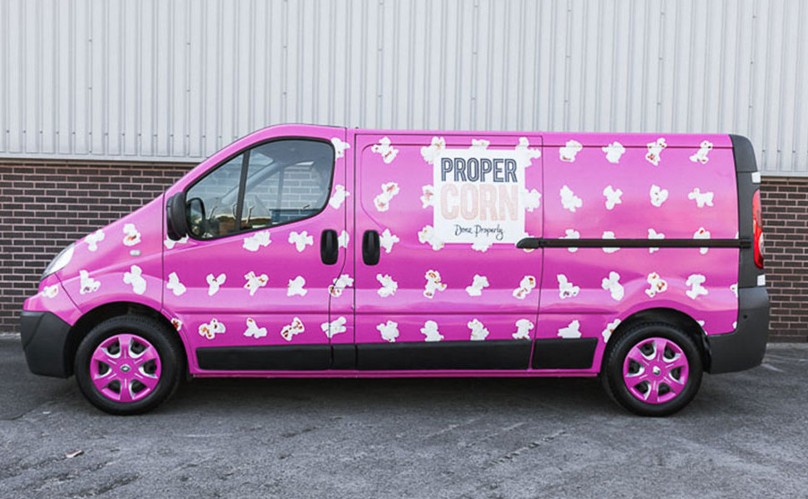 Propercorn Van Fleet Wraps van from passenger side