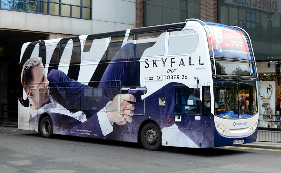 Skyfall Launch Bus Wrap installed