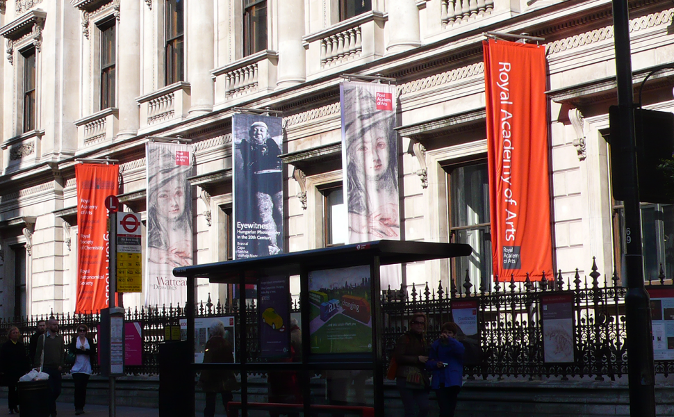 Royal Academy of Arts Fabric Banners installation from afar