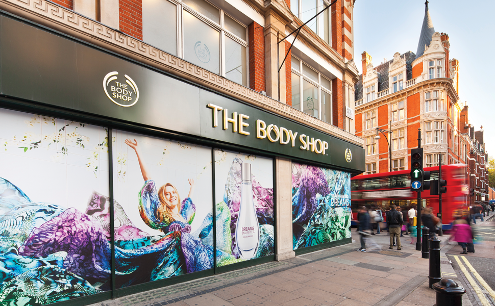 The Body Shop Window, perfume graphic
